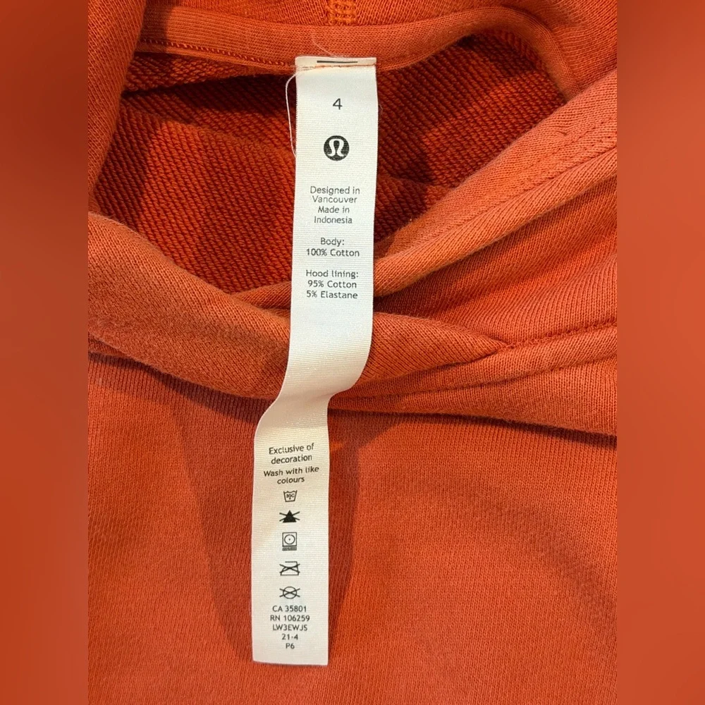 LULULEMON Relaxed Cropped Hoodie in Canyon Orange size 4 Womens